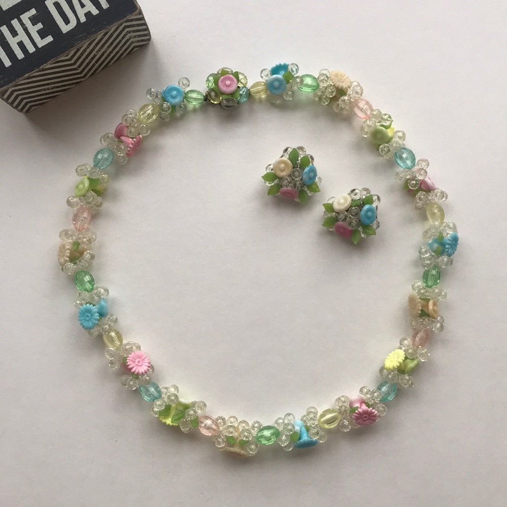 Vintage Floral Necklace Earring Set Germany